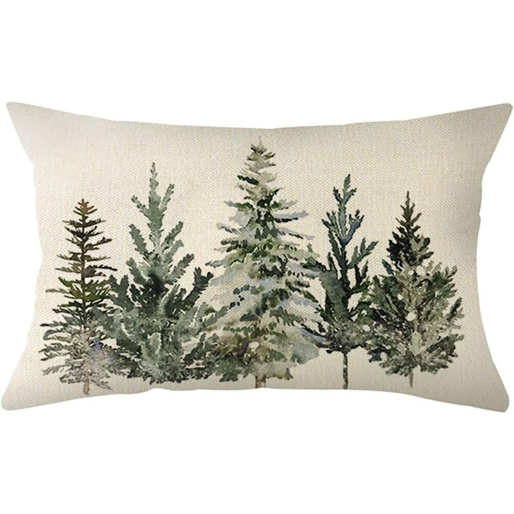 🆕Christmas Winter Trees Lumbar Throw Pillow Cover Xmas Holiday Party Sofa Couch